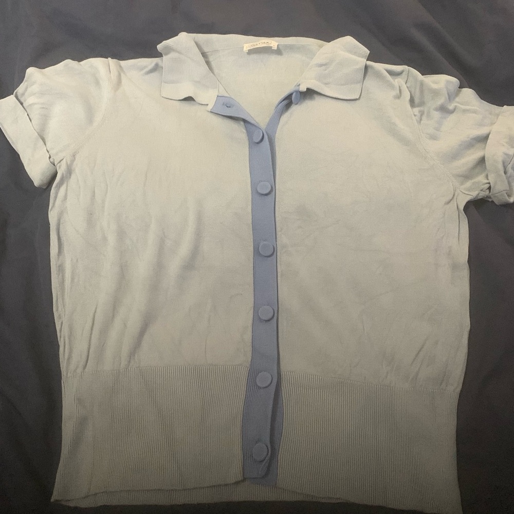 Lilisilk Short Sleeve Silk Cardigan Blue